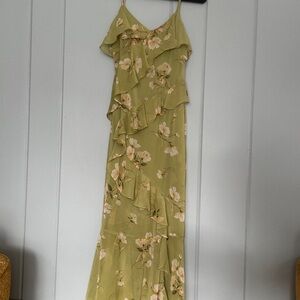 Blu Pepper Floral Ruffle Maxi Dress - Olive and Cream